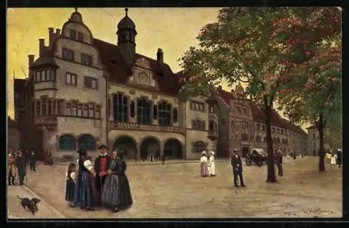 Künstler-AK Freiburg i. Br., Das alte und das neue Rathaus