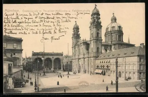 AK München, Odeonsplatz, Theatinerkirche, Feldherrnhalle