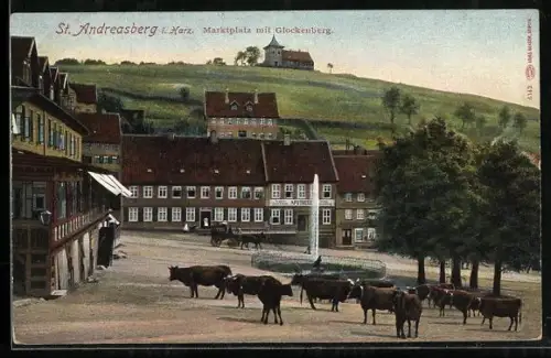 AK St. Andreasberg i. Harz, Marktplatz mit Glockenberg