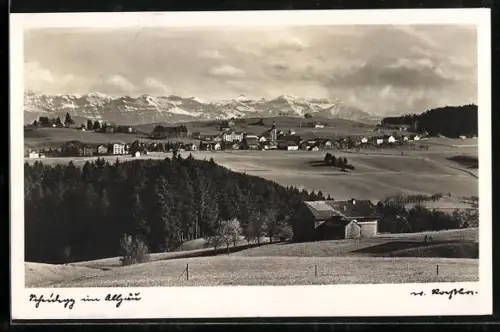 AK Scheidegg im Allgäu, Ortsansicht, Alpenpanorama