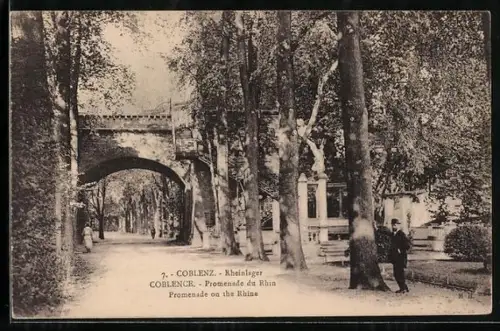 AK Coblenz, Rheinlager, Promenade am Rhein