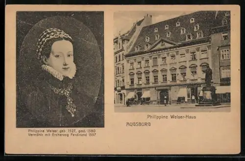 AK Augsburg, Philippine Welser-Haus, Porträt Philippine Welser
