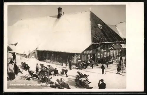 AK Schauinsland, Gasthof Halde, Wintergäste im Schnee