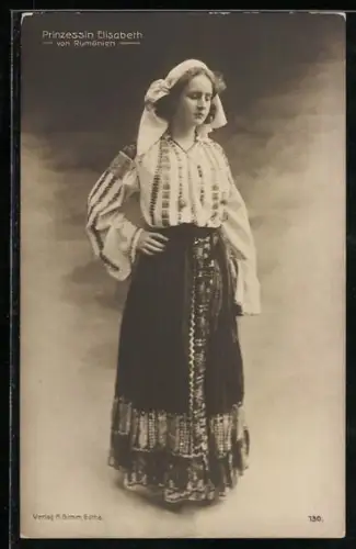AK Printesa Elisaveta von Rumänien in Tracht