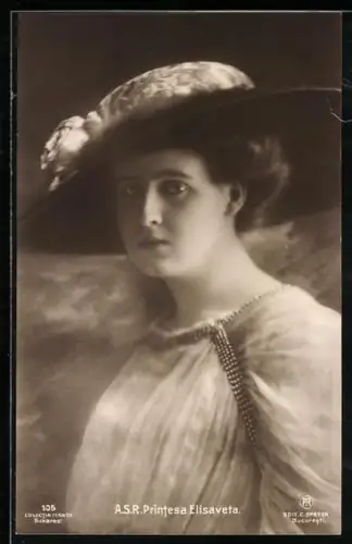 AK Prinzessin Elisaveta von Rumänien, Portrait mit Hut