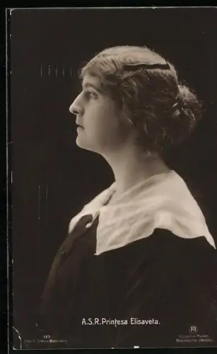 AK Prinzessin Elisaveta von Rumänien in dunklem Kleid mit weissem Kragen