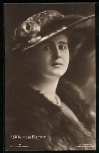 AK Prinzessin Elisabeth von Rumänien, Portrait mit Hut