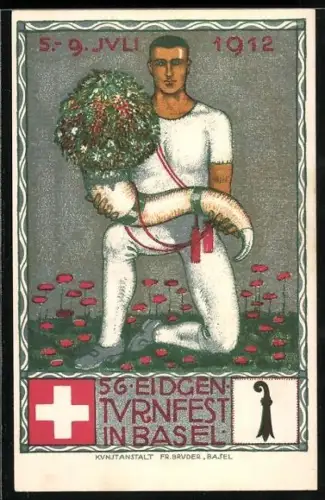 Künstler-AK Basel, 56. Eidgen. Turnfest 1912, Turner mit Füllhorn