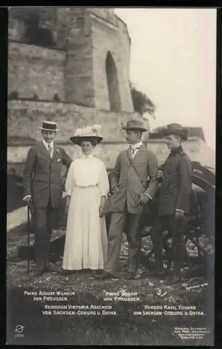 AK Prinz August Wilhelm von Preussen, Prinz Oskar von Preussen & Herzogin Viktoria-Adelheid von Sachsen-Coburg-Gotha