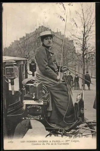 AK Mme Lutgen, Ex-Comtesse du Pin de la Guérière, Les Femmes Cocher a Paris