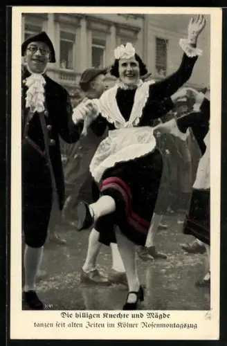 AK Kölner Karneval, Rosenmontagszug, Die billigen Knechte und Mägde tanzen