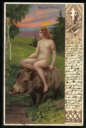 AK Germanenkult, Baldr auf einem Eber reitend