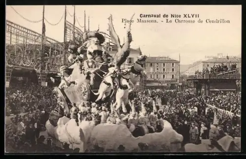 AK Nice, Carnaval, Place Massena, Le Carrosse de Cendrillon, Fasching