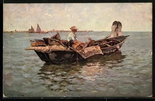 AK Venedig, Venetianischer Fischer auf seinem Boot