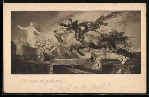 Künstler-AK sign. Rudolf Henneberg, Die Jagd nach dem Glück mit dem Tod im Gefolge