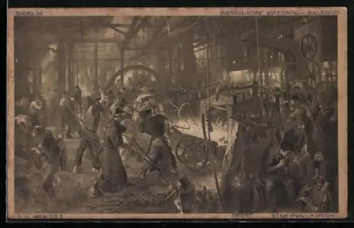 Künstler-AK A. v. Menzel: Eisenwalzwerk