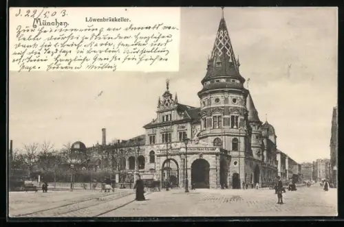AK München, Löwenbräu-Keller mit Strassenpartie