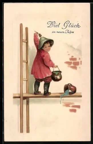 Präge-AK Junges Kind übt das Malerhandwerk aus