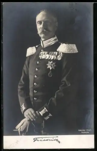AK Uniformfoto Grossherzog Friedrich II. von Baden, Bruststern