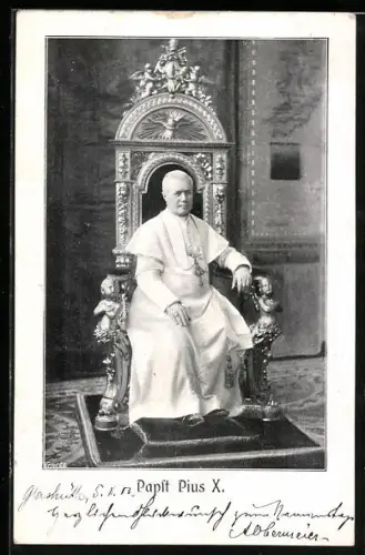 AK Papst Pius X. auf seinem Thron