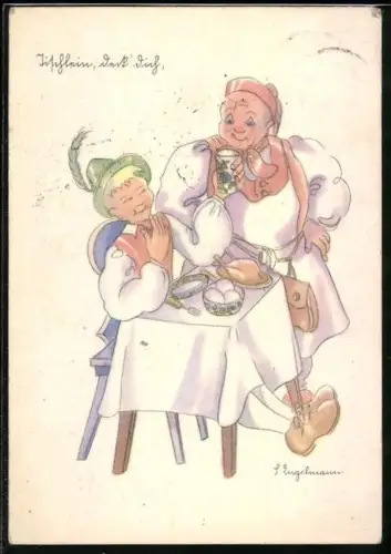 Künstler-AK Szene aus dem Märchen Tischlein deck dich