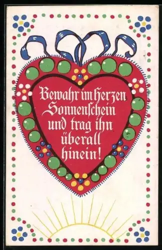 AK Bewahr im Herzen Sonnenschein..., Lebkuchenherz