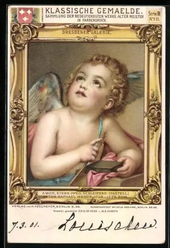 Lithographie Amor, einen Pfeil schleifend, Anton Raphael Mencs