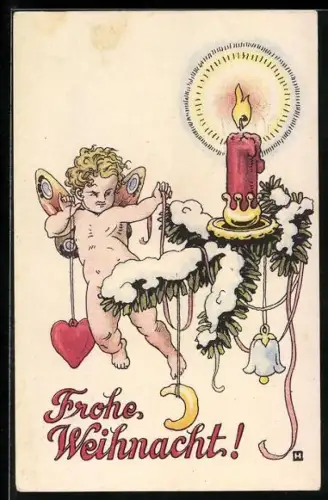 AK Weihnachtsengel mit Herz und Mond-Christbaumschmuck