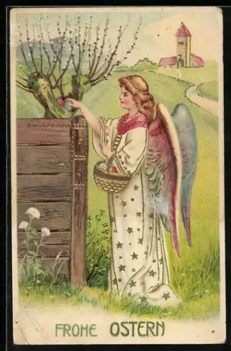 Präge-AK Osterengel beim Verstecken von Eiern