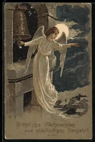 AK Neujahrsengel läutet eine Glocke