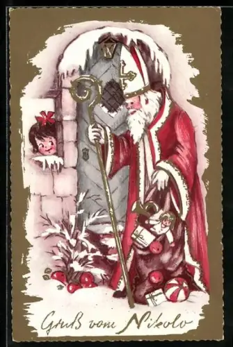 AK St. Nikolaus bringt Geschenke für ein kleines Mädchen