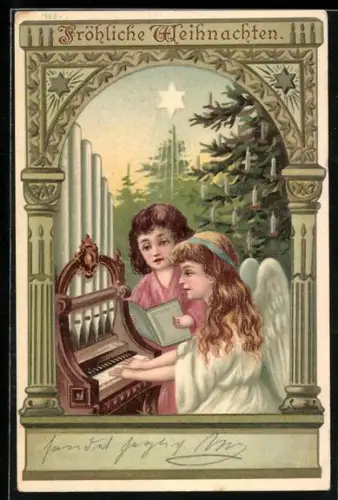 AK Weihnachtsengel spielen auf einer Orgel