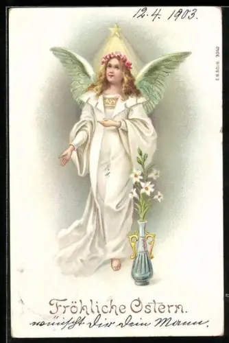 Lithographie Osterengel steht unter einem Stern