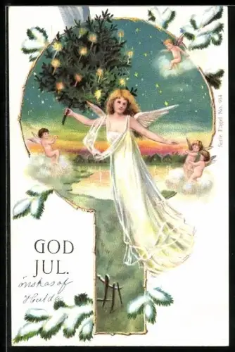 AK Weihnachtsengel mit Weihnachtsbaum, Weihnachtsgruss