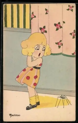 AK Spinne und ängstliche kleine Dame