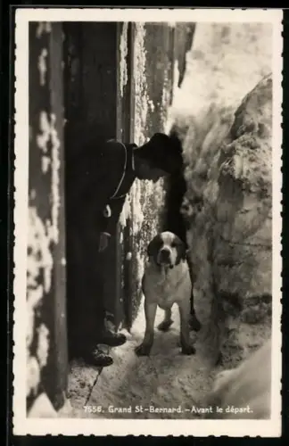 Foto-AK Priester mit Bernhardiner