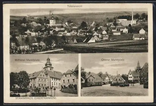 AK Stammbach /Oberfranken, Totalansicht, Mittlerer und Oberer Marktplatz