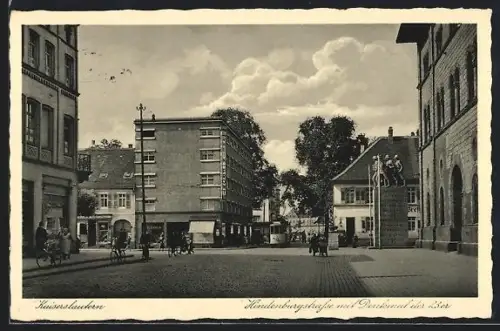 AK Kaiserslautern, Partie an der Hindenburgstrasse mit Denkmal der 23er