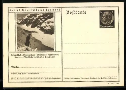 AK Brannenburg, Zahnradbahn Brannenburg-Wendelstein, Skigelände, Ganzsache Lernt Deutschland kennen