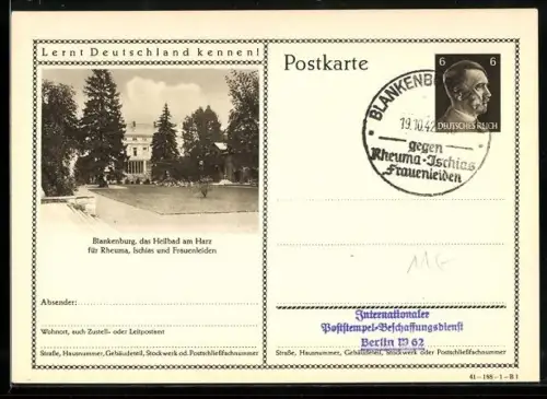 AK Blankenburg /Harz, Kurhaus mit Gartenanlage, Ganzsache Lernt Deutschland kennen