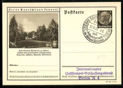 AK Bad Sooden /Allendorf, Idyllische Gartenanlage mit Villa, Ganzsache Lernt Deutschland kennen