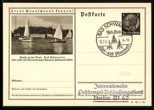 AK Bad Schwartau, Partie an der Trave, Ganzsache Lernt Deutschland kennen