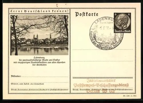AK Ladenburg /Neckar, Teilansicht des Ortes, Ganzsache Lernt Deutschland kennen