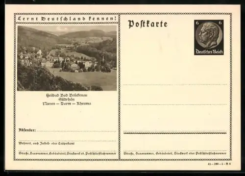 AK Bad Brückenau, Totalansicht des Ortes, Ganzsache Lernt Deutschland kennen