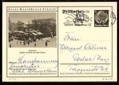 AK Hannover, Kaffee Kröpcke am Opernhaus, Ganzsache Lernt Deutschland kennen