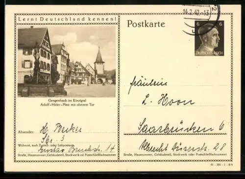 AK Gengenbach im Kinzigtal, Partie am Platz, Ganzsache Lernt Deutschland kennen