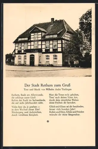 AK Rethem a. d. Aller, 600-Jahr-Feier der Stadt 1953, Rathaus und Liedtext
