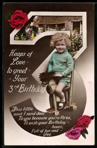 AK Kleinkind sitzt auf einem Schaukelpferd