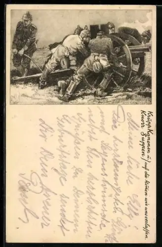 AK Reklame von Knorr für Suppen und Kanonen von Krupp mit Soldaten im Feld