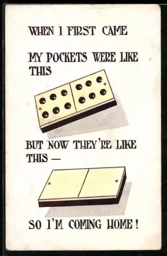 AK Zwei Dominosteine, einer mit Sechserpasch, der andere leer